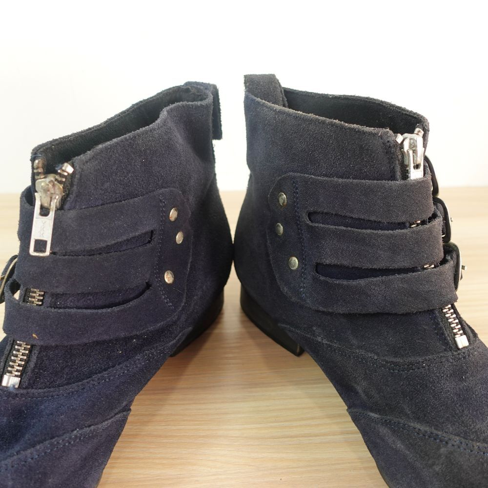 Underground Blitz Boots Winklepicker – Strap/Zip Ankle Boot – Dark Navy Suede - Picture 3 of 11
